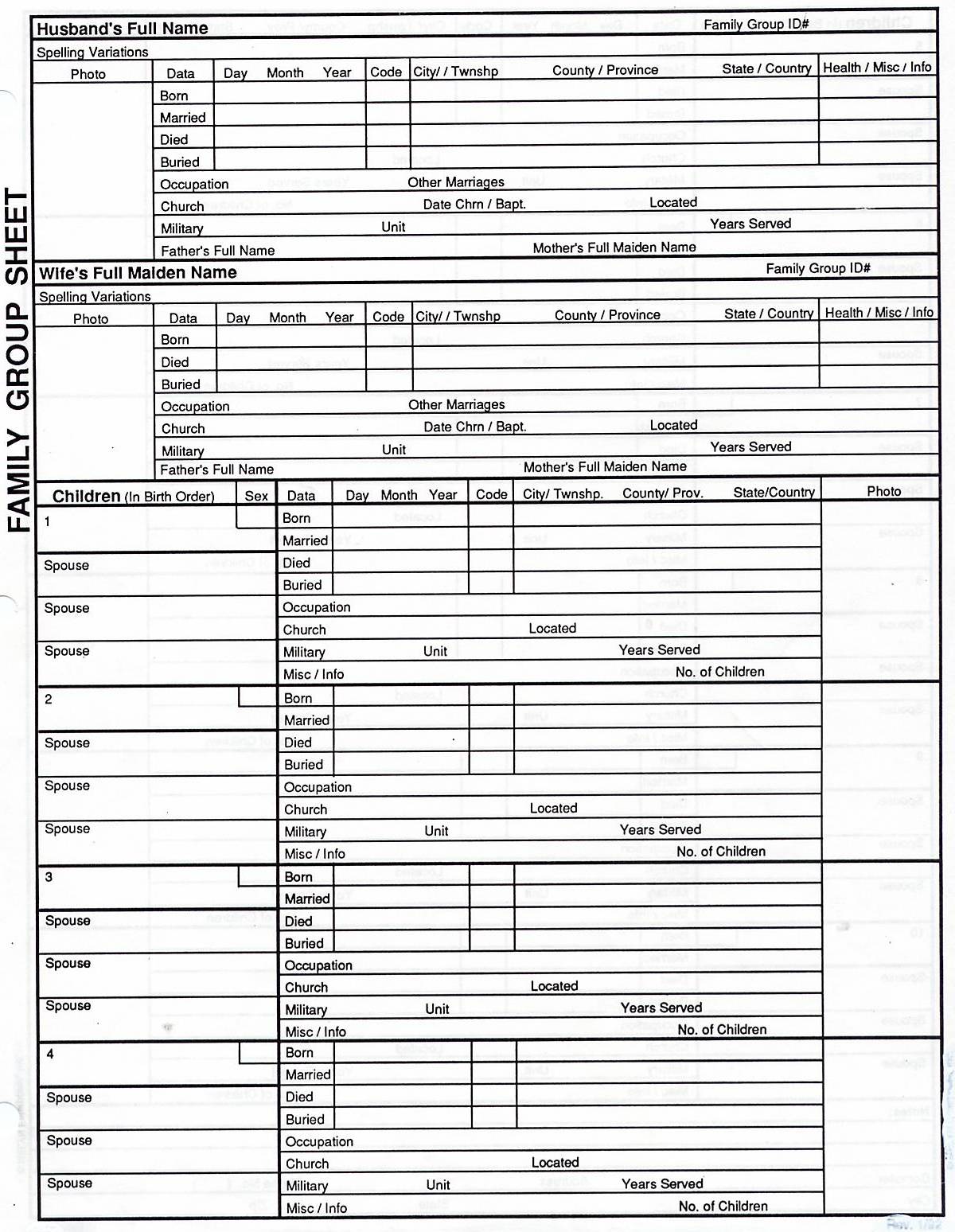 Free Printable Family Group Sheets